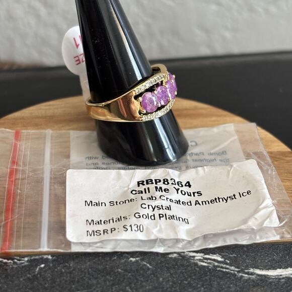 Bomb Party Call Me Yours Ring Size 11 RBP8364 Amethyst Ice Crystal Yellow Gold - Picture 3 of 3
